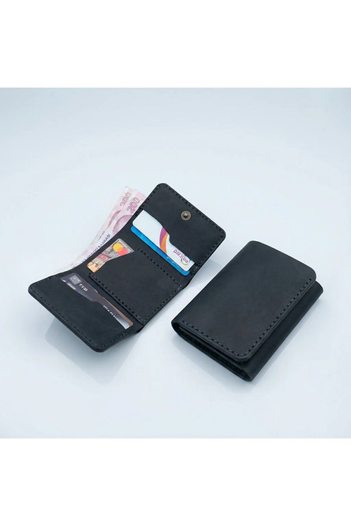 Navy Slim Genuine Leather 6 Card Slots Wallet Italian Stitch Handmade