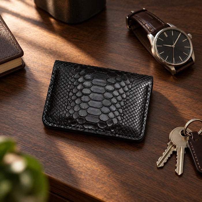 Snake Print Genuine Leather Wallet Compact Handmade for Men Gift