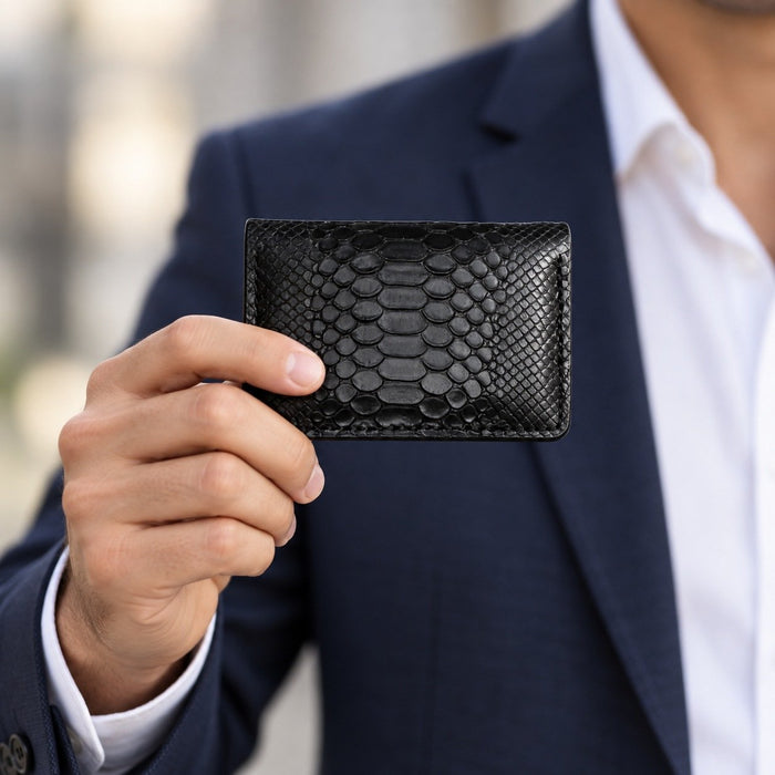Snake Print Genuine Leather Wallet Compact Handmade for Men Gift