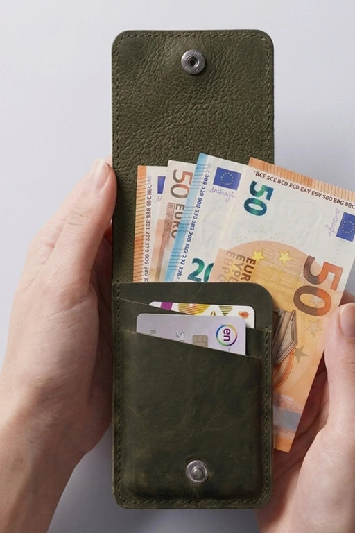 Dark Green Vertical Genuine Leather 4 Card Slots Wallet Handmade for Men Gift