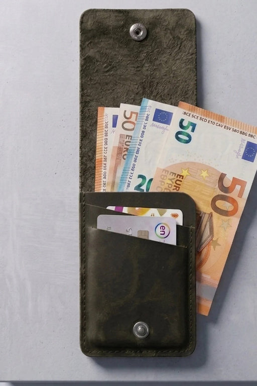 Dark Green Vertical Genuine Leather 4 Card Slots Wallet Handmade for Men Gift