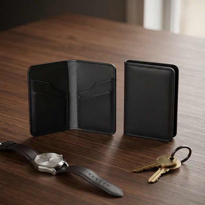 Black Slim Genuine Leather 6 Card Slots Wallet Handmade for Men Gift