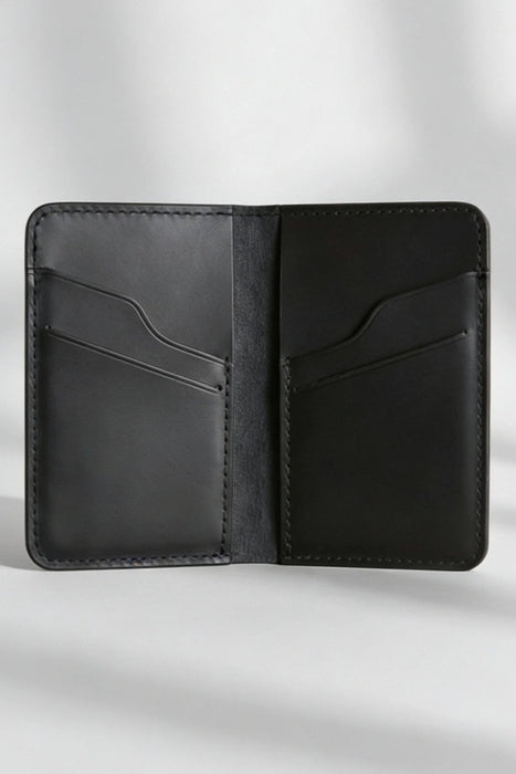 Black Slim Genuine Leather 6 Card Slots Wallet Handmade for Men Gift