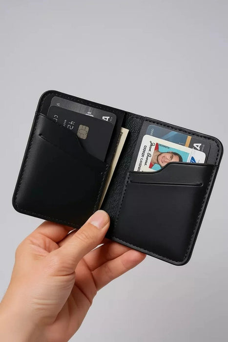 Black Slim Genuine Leather 6 Card Slots Wallet Handmade for Men Gift