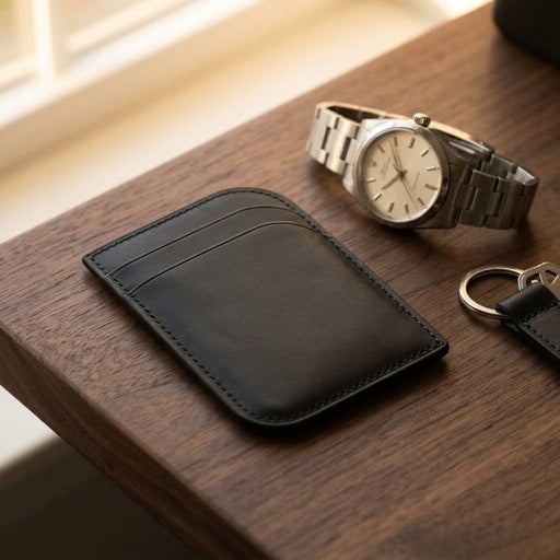 Black Genuine Leather Wallet Minimalist Handmade for Men Gift