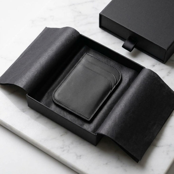 Black Genuine Leather Wallet Minimalist Handmade for Men Gift