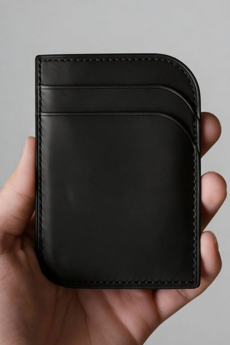 Black Genuine Leather Wallet Minimalist Handmade for Men Gift