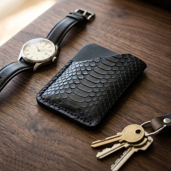 Snake Print Genuine Leather Wallet Everyday Carry Handmade for Men Gift