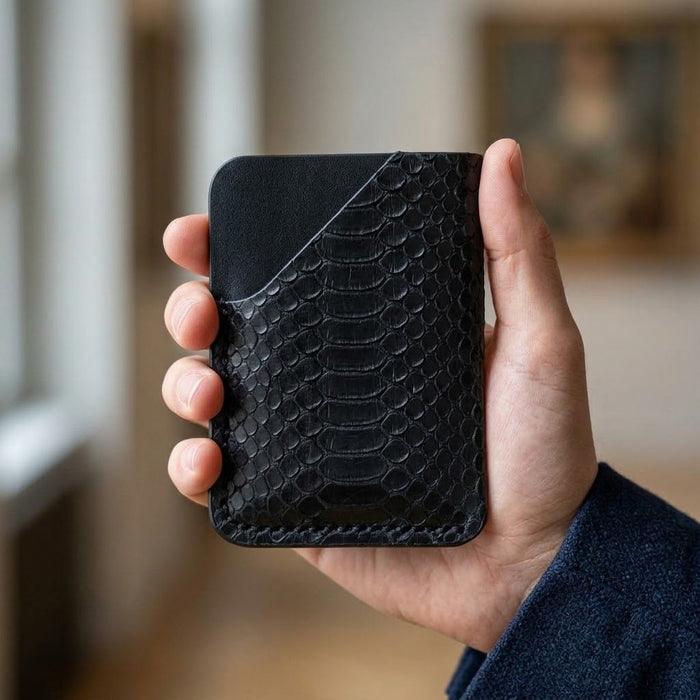 Snake Print Genuine Leather Wallet Everyday Carry Handmade for Men Gift
