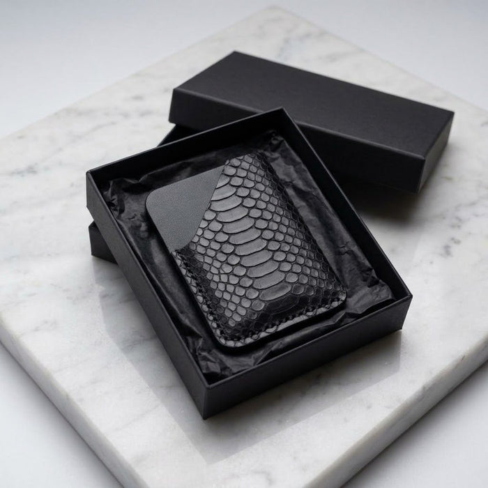 Snake Print Genuine Leather Wallet Everyday Carry Handmade for Men Gift