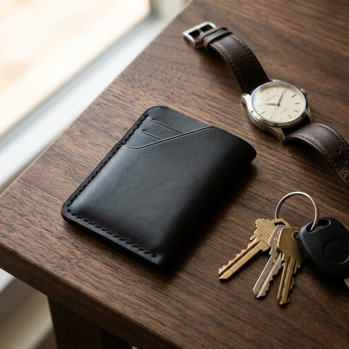 Black Slim Genuine Leather Card Holder Handmade for Men Gift