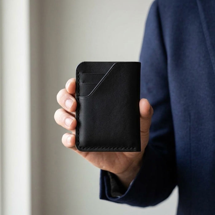 Black Slim Genuine Leather Card Holder Handmade for Men Gift