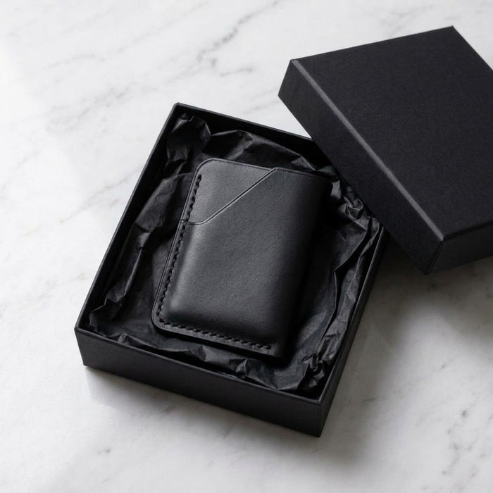 Black Slim Genuine Leather Card Holder Handmade for Men Gift