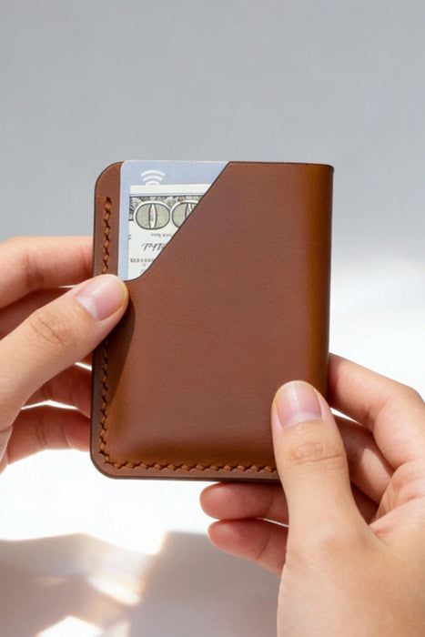 Black Slim Genuine Leather Card Holder Handmade for Men Gift