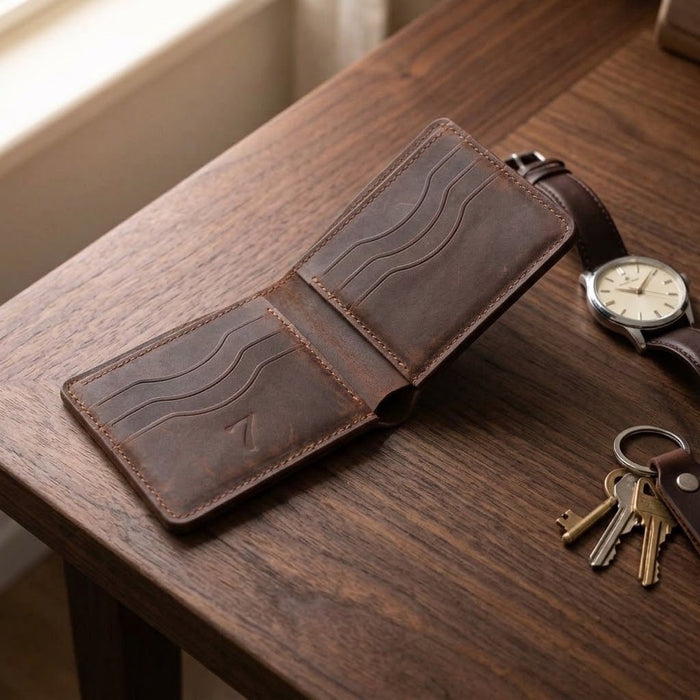 Dark Brown Genuine Leather 8 Card Slots Wallet Handmade for Men Gift