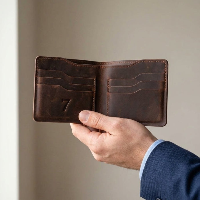 Dark Brown Genuine Leather 8 Card Slots Wallet Handmade for Men Gift