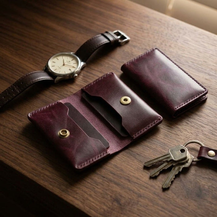 Purple Slim Genuine Leather Wallet Handmade for Men Gift