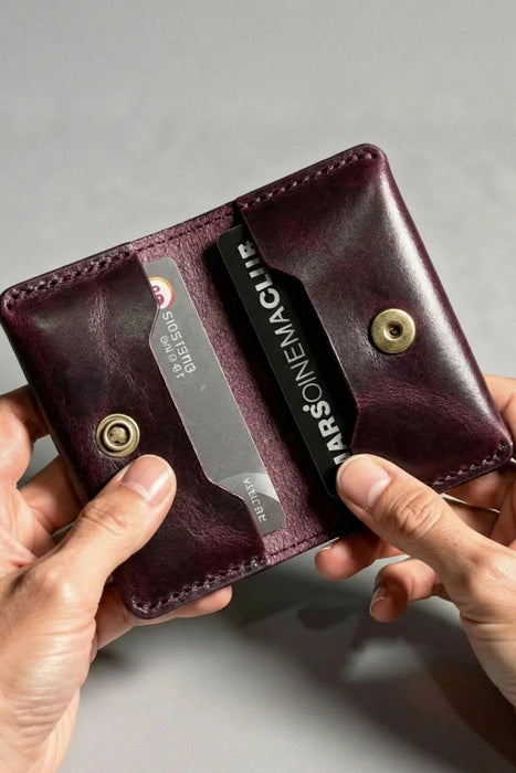 Purple Slim Genuine Leather Wallet Handmade for Men Gift