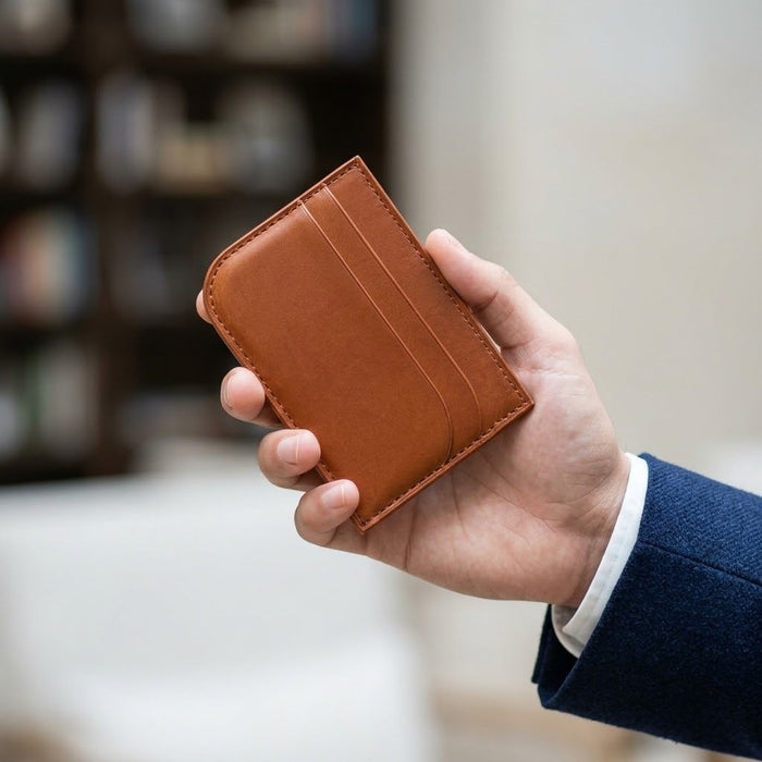 Tan Genuine Leather Wallet Saddle Stitch Handmade for Men Gift