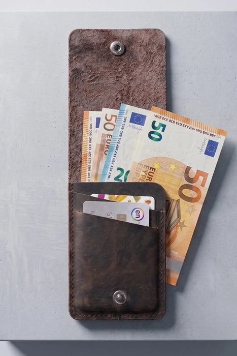 Brown Vertical Genuine Leather 4 Card Slots Wallet Handmade for Men Gift