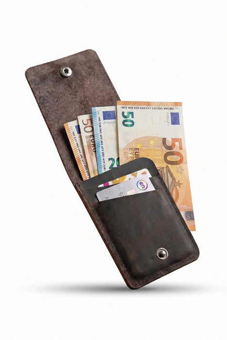 Brown Vertical Genuine Leather 4 Card Slots Wallet Handmade for Men Gift