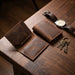 Brown Slim Genuine Leather 6 Card Slots Wallet Compact Handmade for Men Gift
