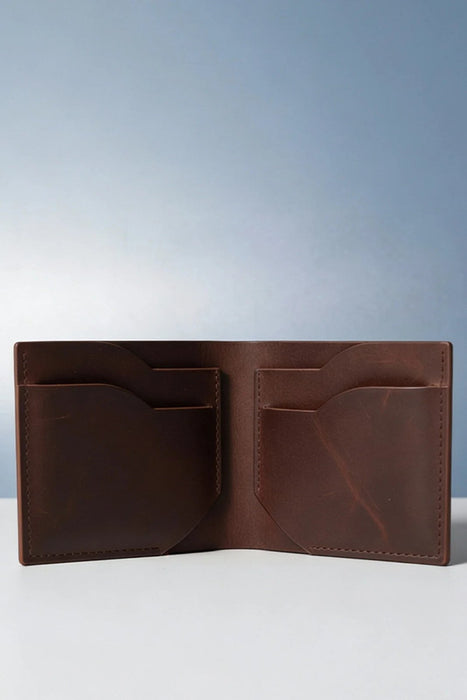 Brown Slim Genuine Leather 6 Card Slots Wallet Compact Handmade for Men Gift