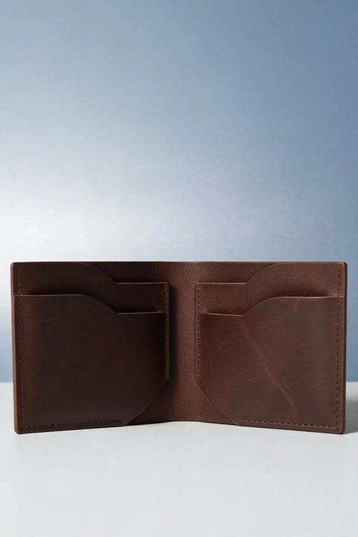 Brown Slim Genuine Leather 6 Card Slots Wallet Compact Handmade for Men Gift