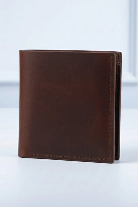 Brown Slim Genuine Leather 6 Card Slots Wallet Compact Handmade for Men Gift