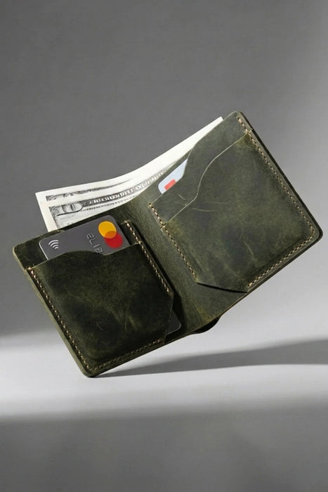 Brown Slim Genuine Leather 6 Card Slots Wallet Compact Handmade for Men Gift