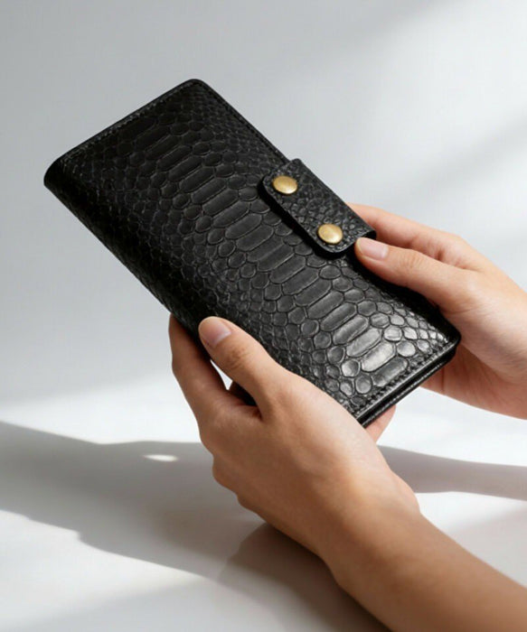 Snake Print Genuine Leather Wallet Minimalist Handmade for Men Gift