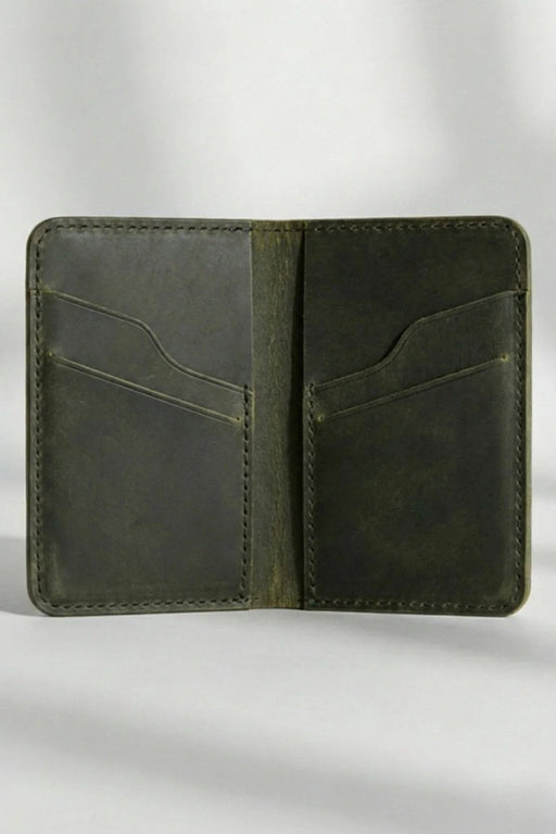 Dark Green Slim Genuine Leather Wallet Handmade for Men Gift