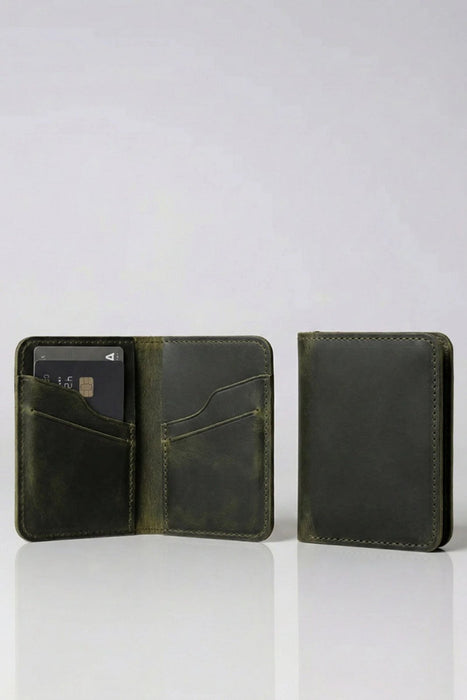 Dark Green Slim Genuine Leather Wallet Handmade for Men Gift