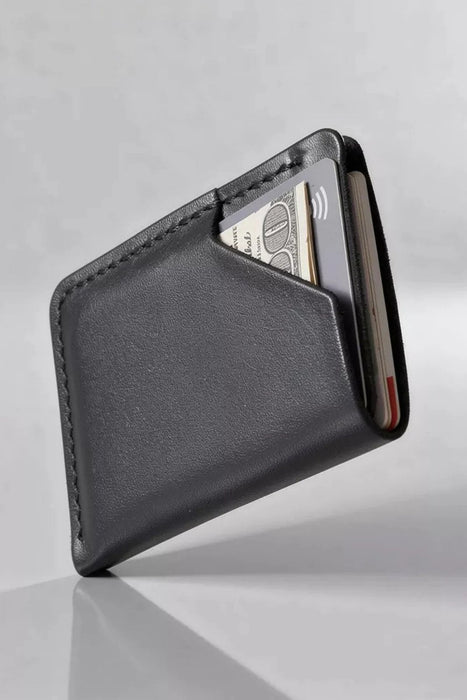 Black Slim Genuine Leather Card Holder Italian Stitch Handmade for Men Gift