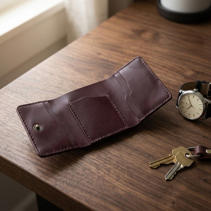 Purple Slim Genuine Leather 6 Card Slots Wallet Everyday Carry Handmade
