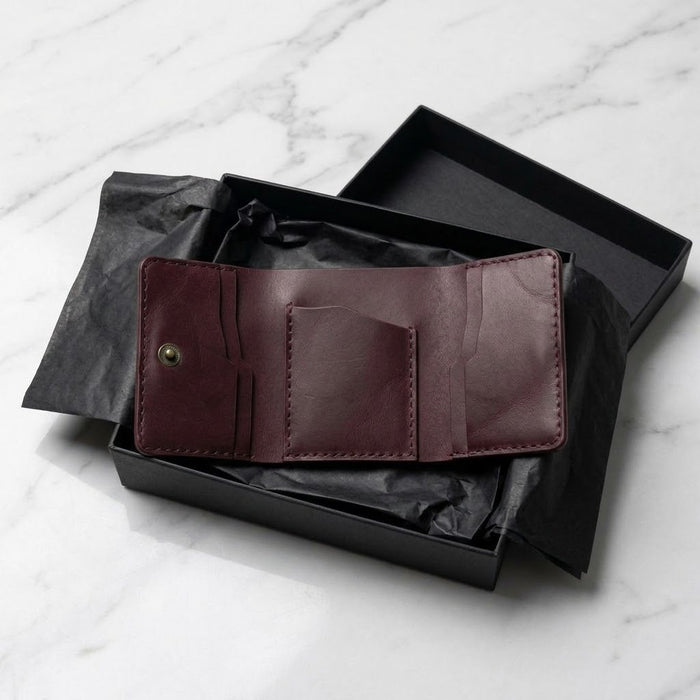 Genuine Leather Card Wallet 6 Card Slots Italian Stitch Handmade for Men Gift - Purple