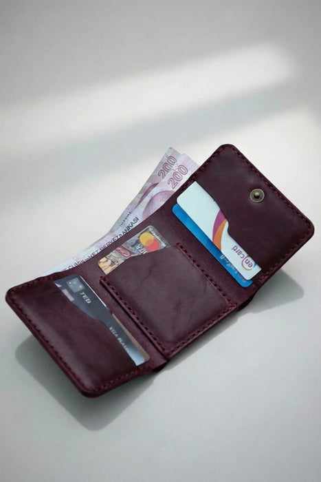 Purple Slim Genuine Leather 6 Card Slots Wallet Everyday Carry Handmade