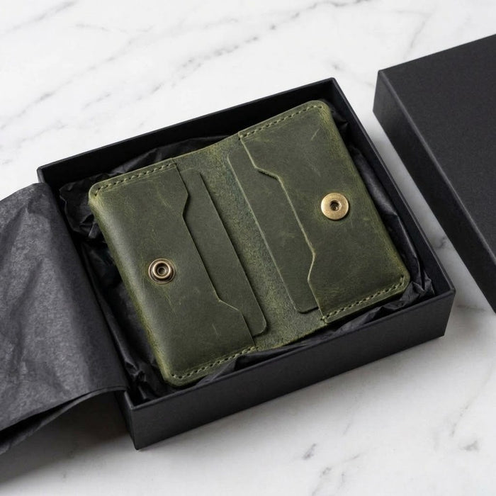 Dark Green Genuine Leather Wallet Everyday Carry Handmade for Men Gift