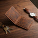 Vertical Genuine Leather Bifold Wallet 8 Card Slots Handmade for Men Gift - Tan