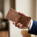 Vertical Genuine Leather Bifold Wallet 8 Card Slots Handmade for Men Gift - Tan
