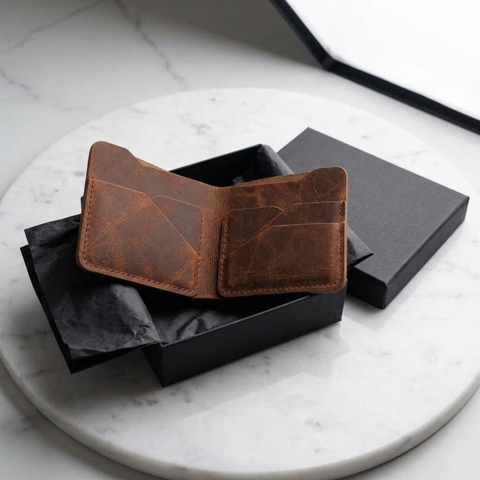 Vertical Genuine Leather Bifold Wallet 8 Card Slots Handmade for Men Gift - Tan