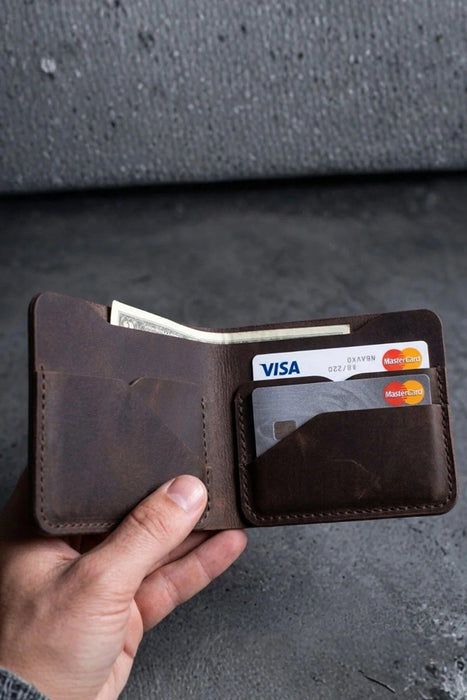 Tan Vertical Genuine Leather 8 Card Slots Wallet Handmade for Men Gift