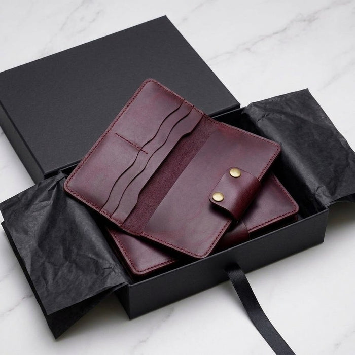 Purple Genuine Leather 4 Card Slots Wallet Phone Pocket Handmade for Men Gift