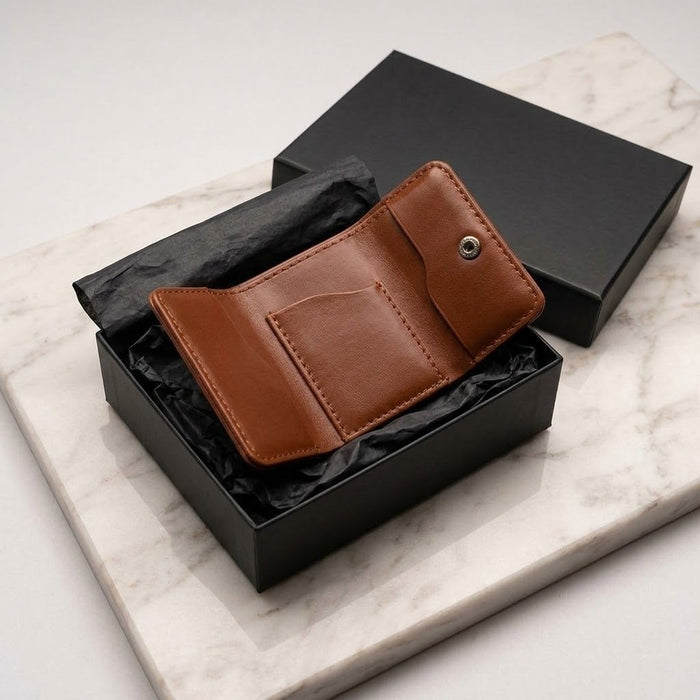Cognac Slim Genuine Leather 5 Card Slots Wallet Handmade for Men Gift