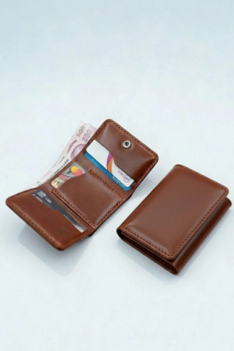Cognac Slim Genuine Leather 5 Card Slots Wallet Handmade for Men Gift