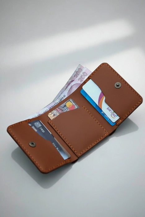 Cognac Slim Genuine Leather 5 Card Slots Wallet Handmade for Men Gift