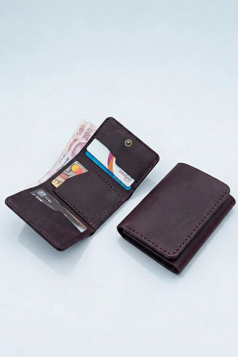 Cognac Slim Genuine Leather 5 Card Slots Wallet Handmade for Men Gift
