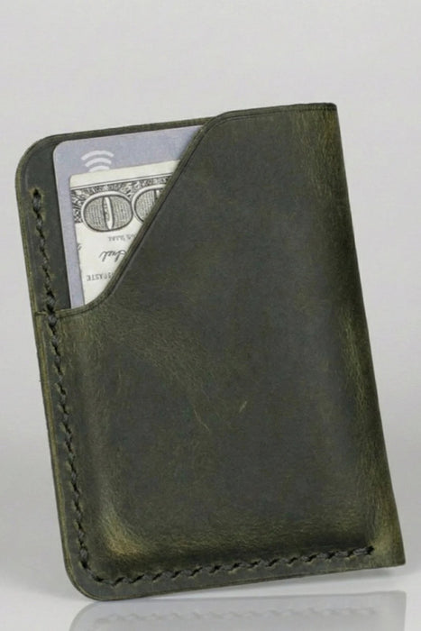 Dark Green Slim Genuine Leather Card Holder Compact Handmade for Men Gift