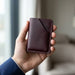 Slim Genuine Leather Card Holder Quick Access Pocket Handmade for Men Gift - Purple