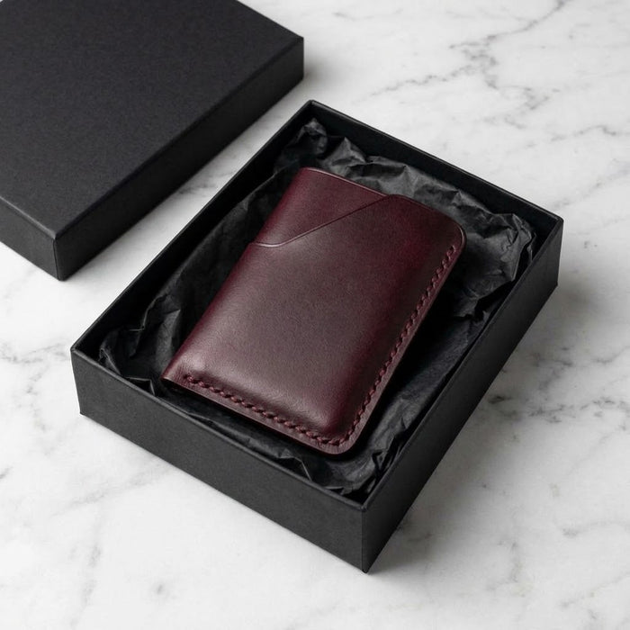 Slim Genuine Leather Card Holder Quick Access Pocket Handmade for Men Gift - Purple